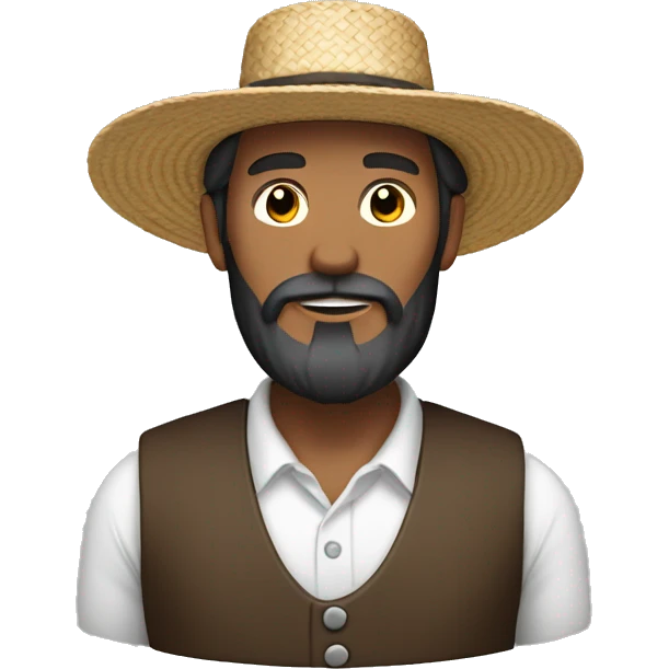 Amish man white with brown straw hat building a building with beard with no mustache emoji