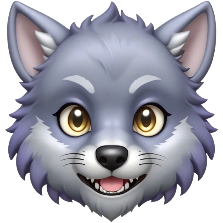 Cinematic Cute Werewolf Portrait Emoji, with a cuddly, miniature lupine form in soft moonlit grays and silvers, featuring oversized sparkling eyes and a sweet, endearing snarl, simplified yet irresistibly adorable, highly detailed with a gentle glowing outline that captures the playful, heartwarming essence of a little werewolf! emoji