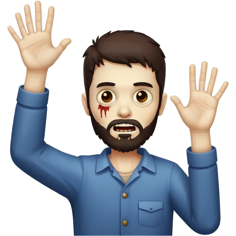 zombie with hands raised in celebration, dark brown hair and short full beard emoji
