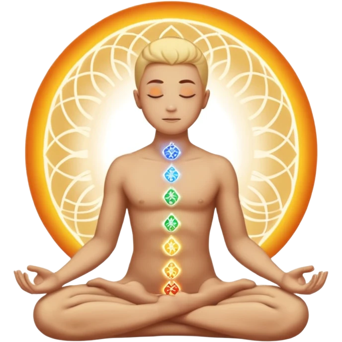 A meditating human figure with glowing chakras. emoji