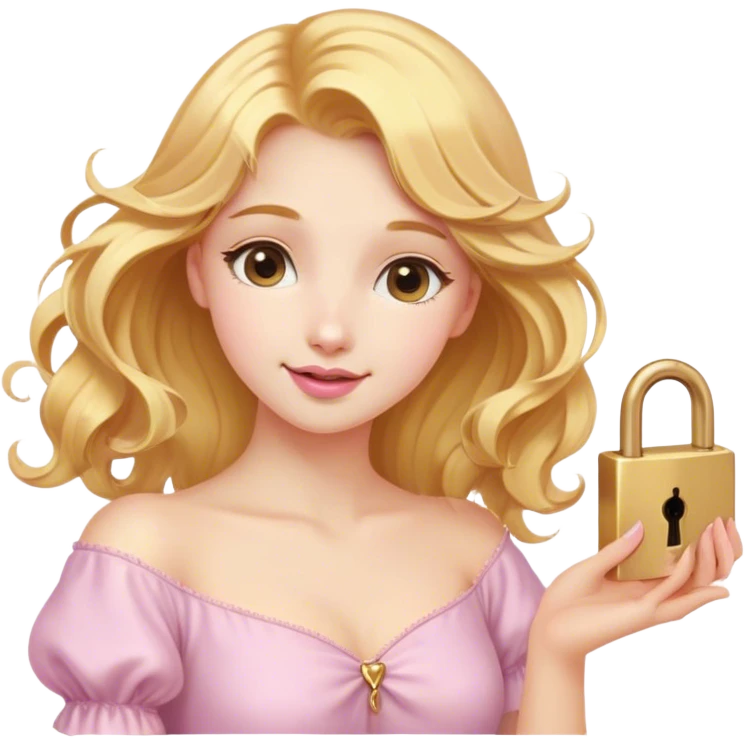 Cinematic Elegant Rapunzel Portrait Emoji, Twirling a lock of her golden hair, dreamy expression, soft pink lips curving into a gentle smile, delicate yet mesmerizing, a princess with a heart full of adventure and beauty! emoji