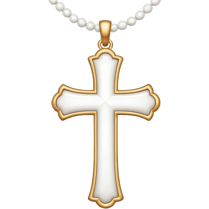 Elegant emoji icon of a white cross made of white beads, glossy surface, and white bead chain subtle shadows, pure white palette emoji