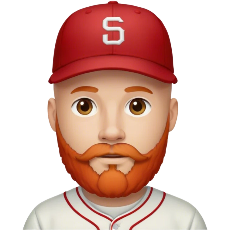 Bald person with baseball hat on and a red beard emoji