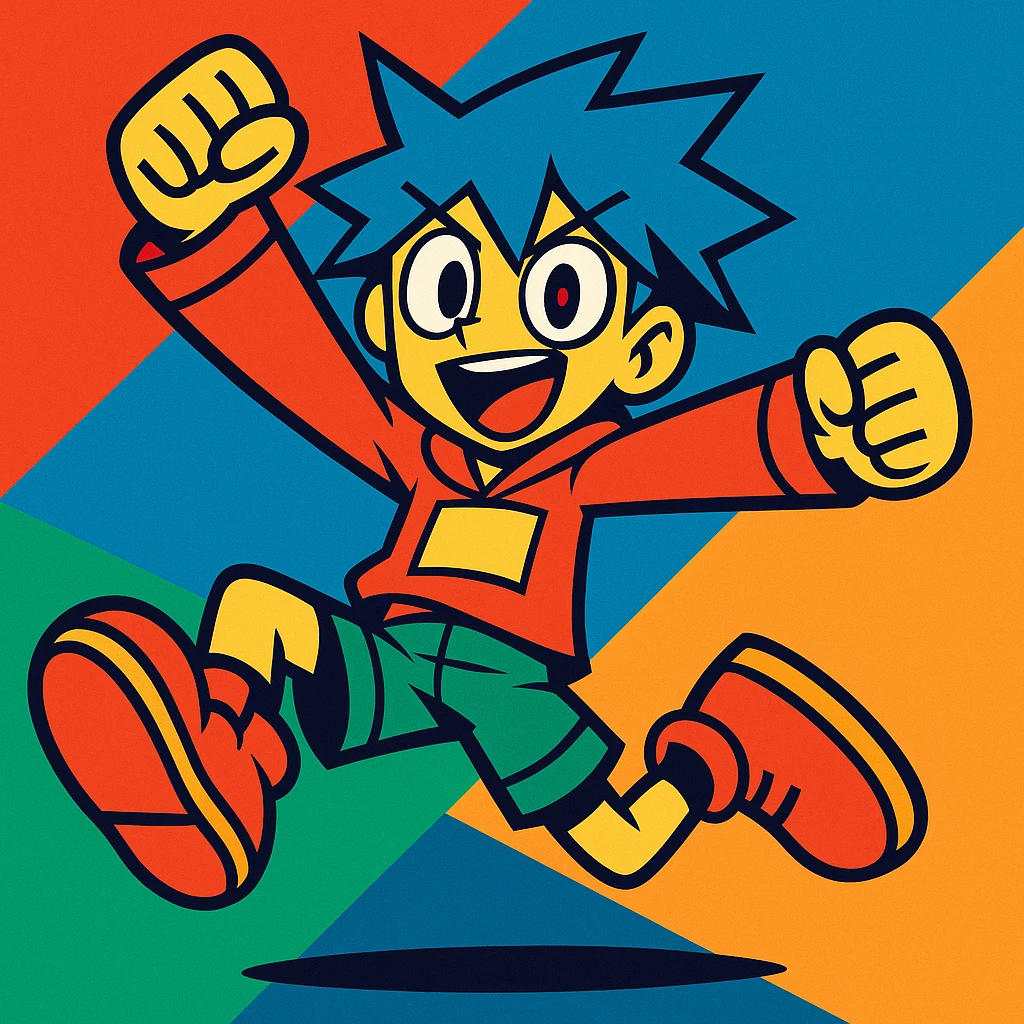 Maretu xydrick, energetic character with bold colors, dynamic pose, stylized design emoji