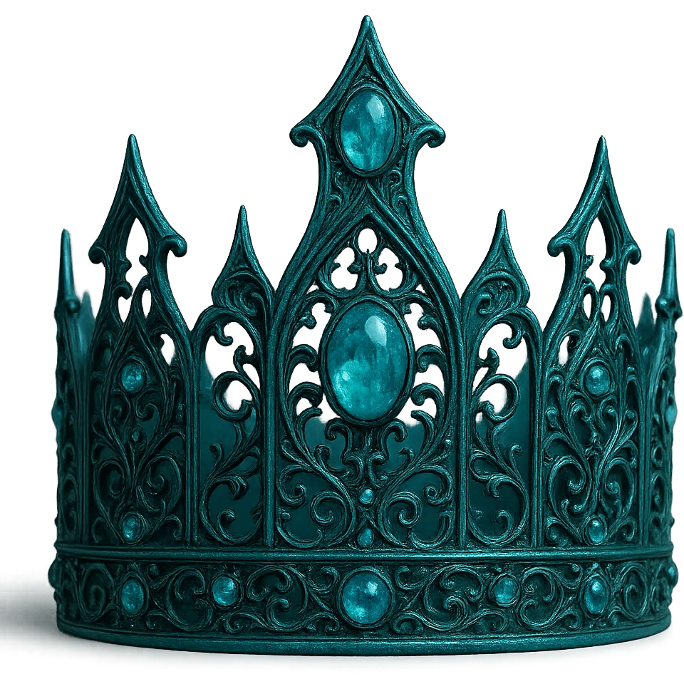 gothic crown in teal with silver filigree and aquamarine stones, oceanic and mysterious emoji