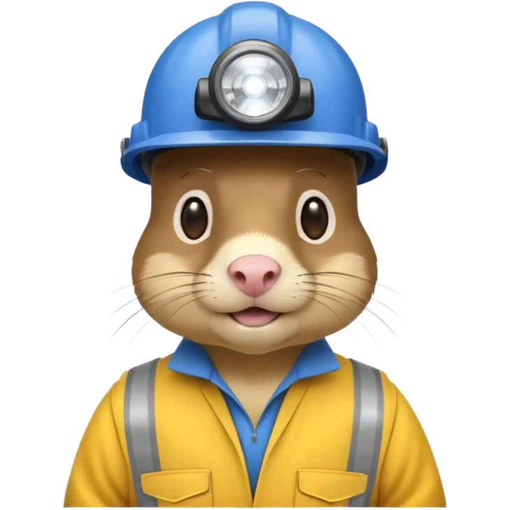 a mole rat, blue helmet, headlamp, yellow worker cloth emoji