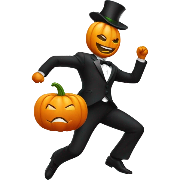 dancing pumpkin man with black suit emoji