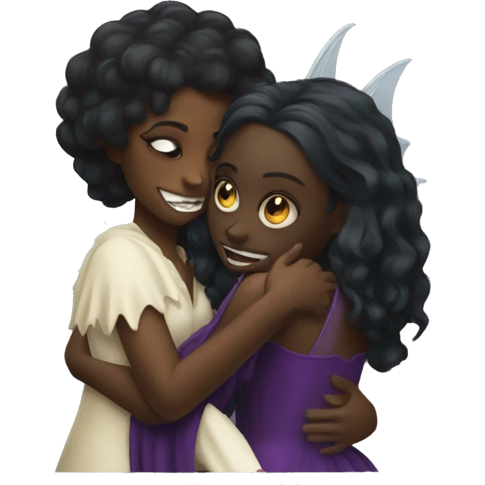 A fairy black girl hugging a vampire emoji