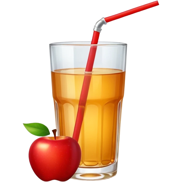Apple juice in large glass with starw and apple at the side  emoji