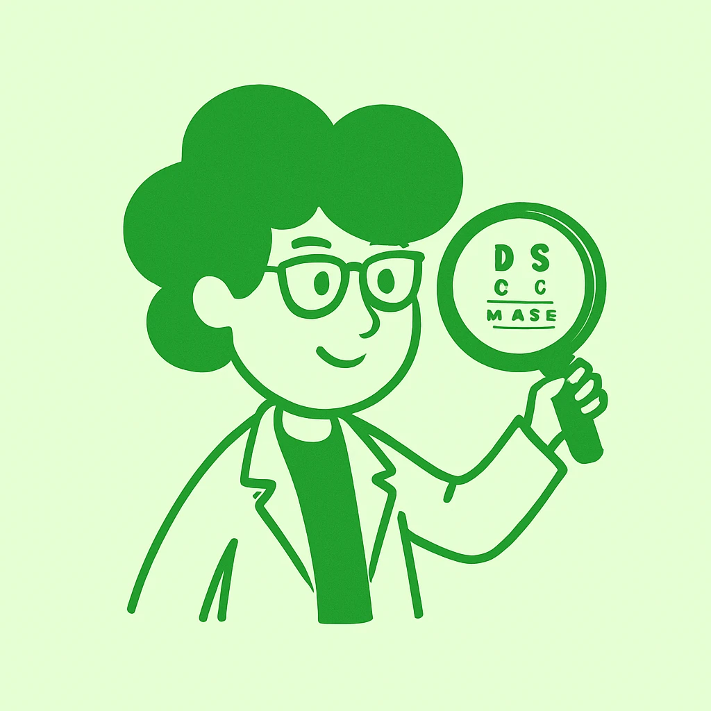 An eye doctor emoji in doodle style with a green color emoji