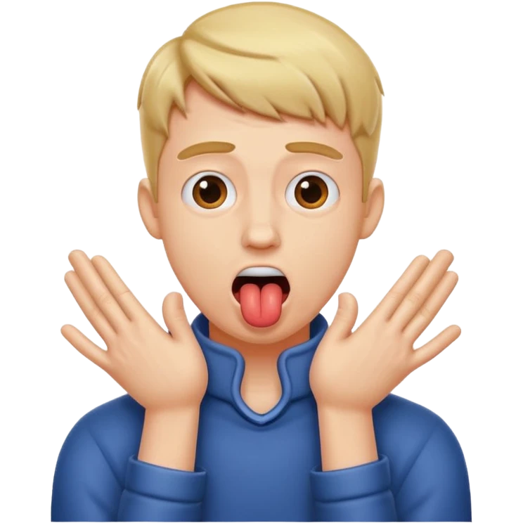 Surprised guy sticking out tongue with hands, choking neck emoji