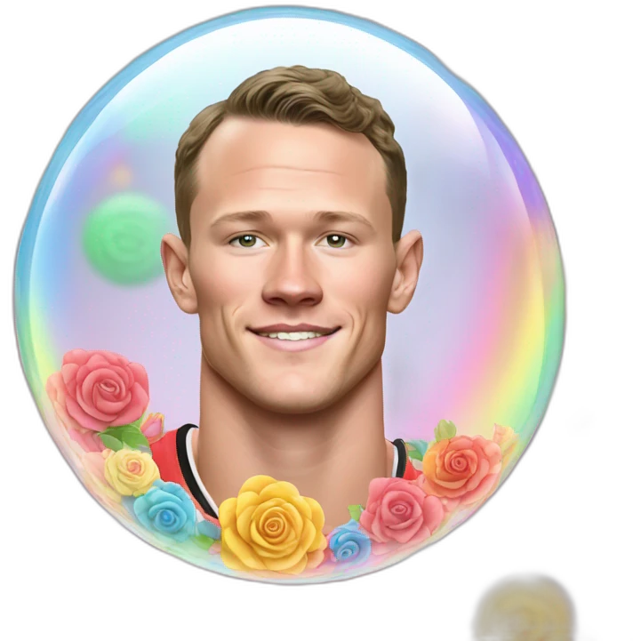 Jonathan Toews inside a rainbow bubble with pastel roses emoji