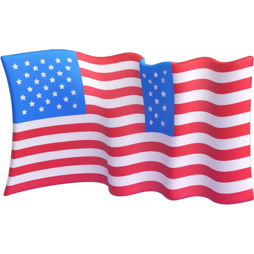 United States flag basic 3D emoji style, red and white stripes, blue block in the top left, no stars, no text, 3D shading emoji