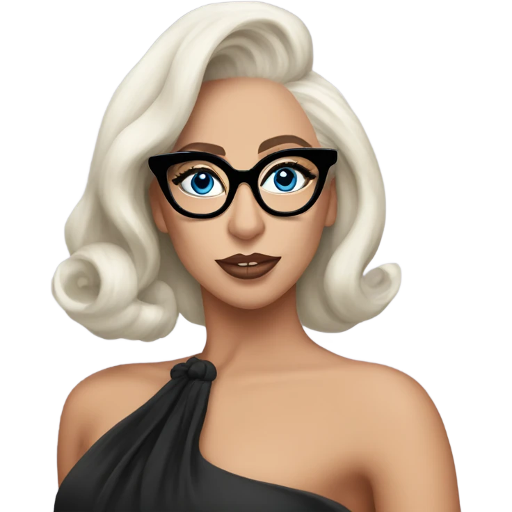Lady gaga blue eyes black glasses classy updo  emoji