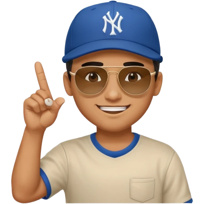 Cool hip guy with NY baseball cap and sunglasses doing the middle finger emoji