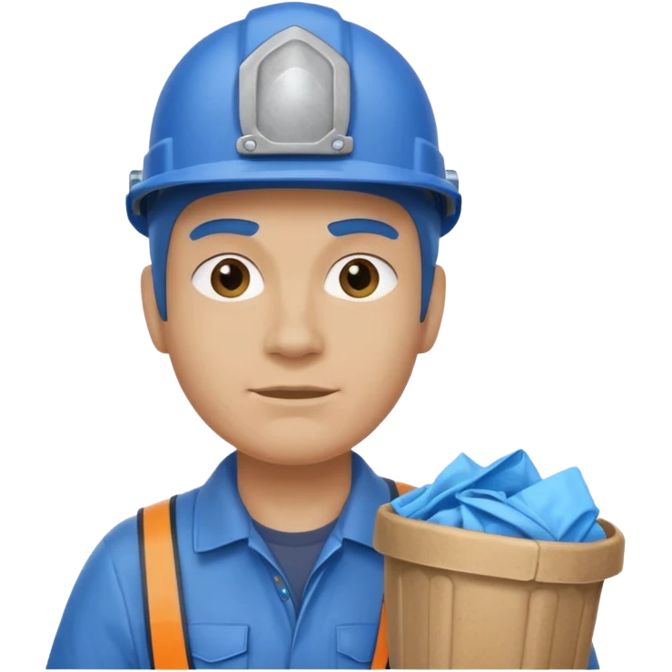 blue garbage man with blue helmet holding garbage  emoji