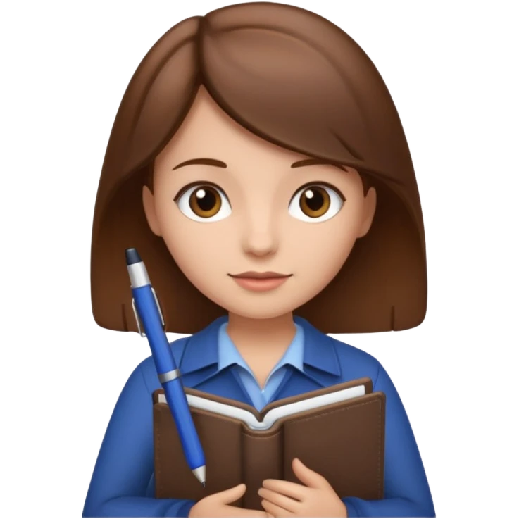 girl with brown hair holding a notebook and a notebook, marketing theme, iOS 18 emoji style emoji