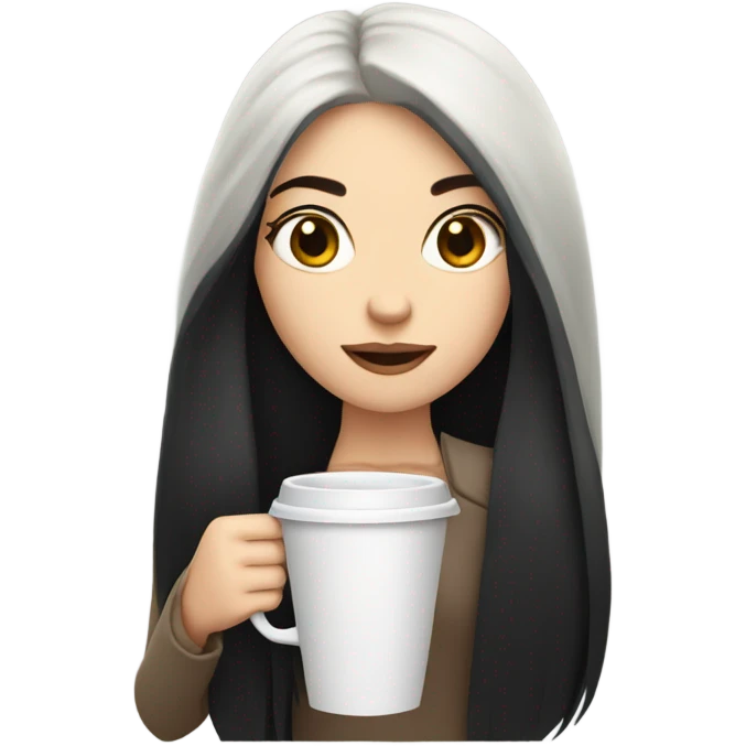 pale girl with a long black hair drinking a coffe emoji