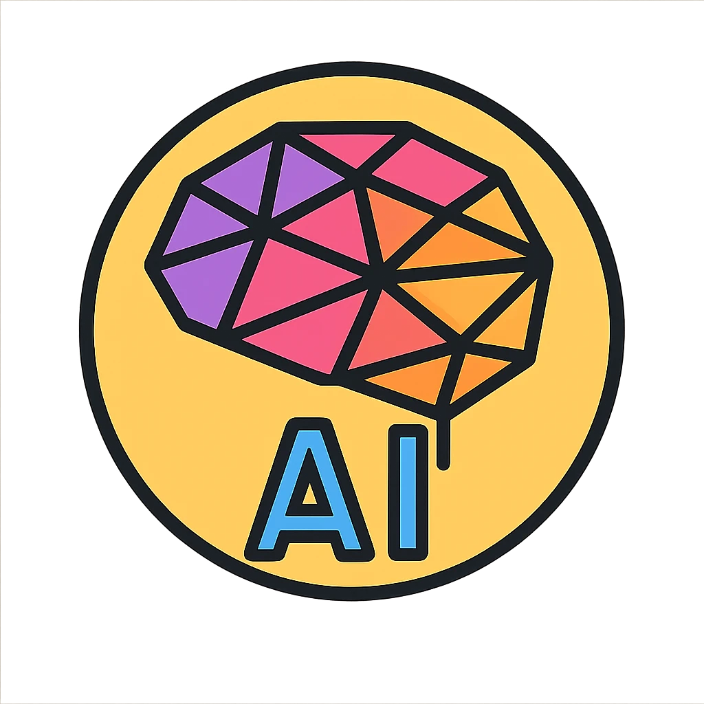 AI logo for social media, geometric brain icon, polygonal facets, contained in a round badge, modern and professional emoji