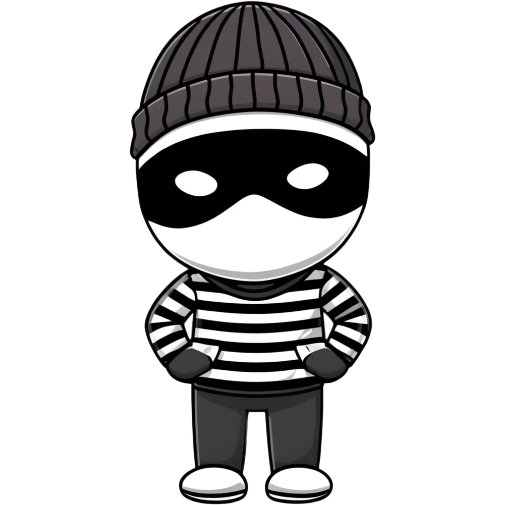 character with black and white striped shirt, black beanie, black mask over eyes emoji
