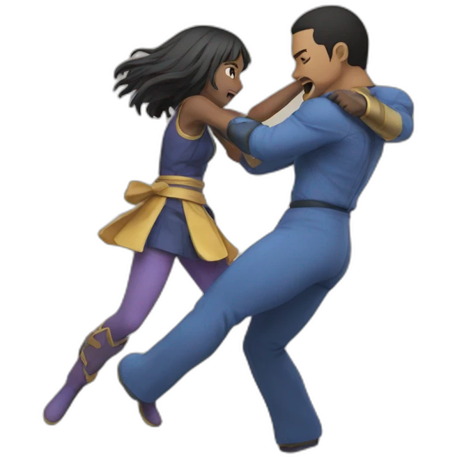 An anime character fighting with a real human emoji