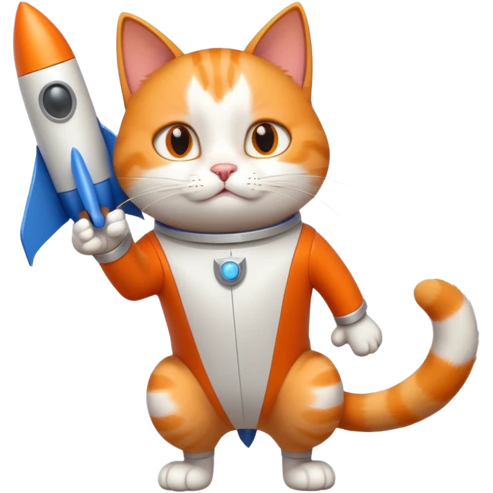 confident cat thinking it is a rocket, dynamic pose, imaginary rocket elements emoji