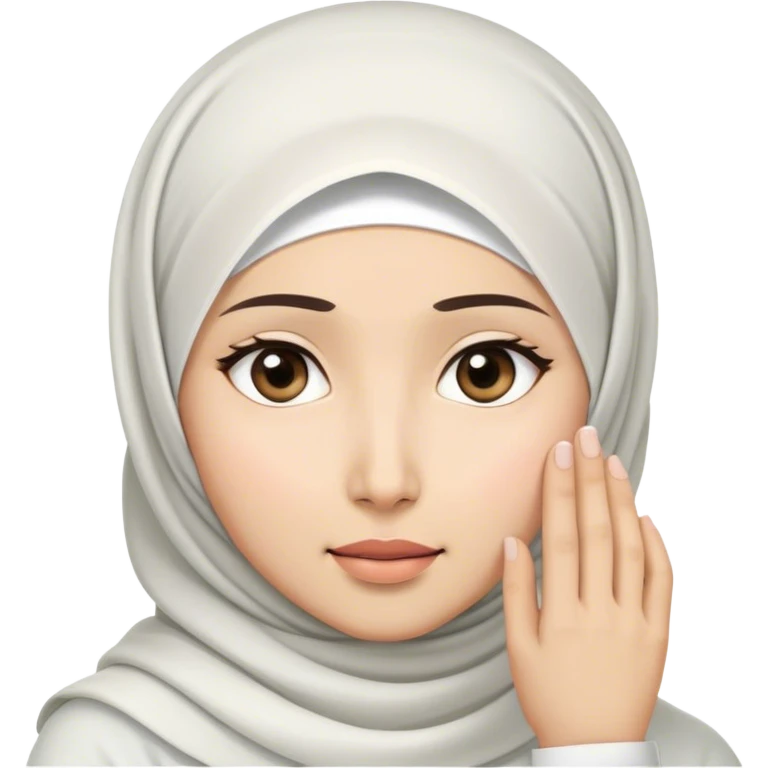 a white asian Muslim woman are thinking something. Her eyes rolling to up right. Her hand touching face. emoji