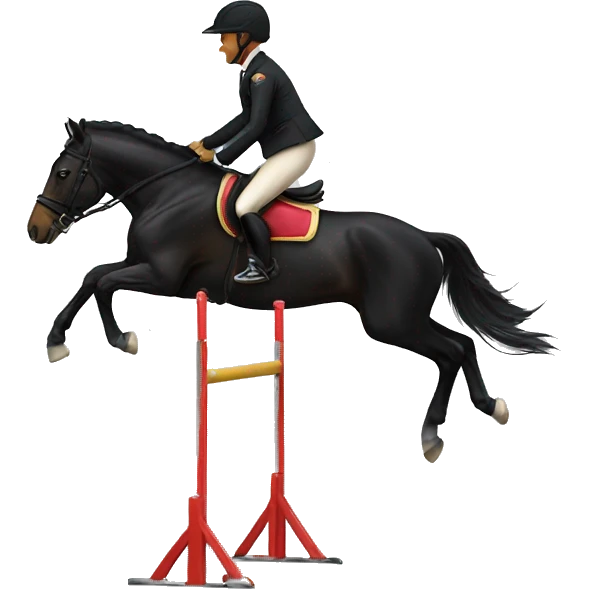 A black horse jumps with a rider emoji