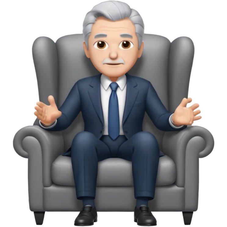 elderly businessman sitting in an armchair, wearing a formal suit and tie, gray hair, confident wise expression, corporate boss vibe, 3D cartoon style, mobile game icon style, clean background, no text, no watermark
 emoji