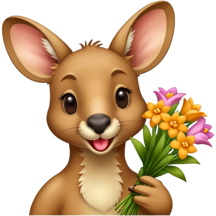 kangaroo with tongue out holding bouquet of flowers  emoji