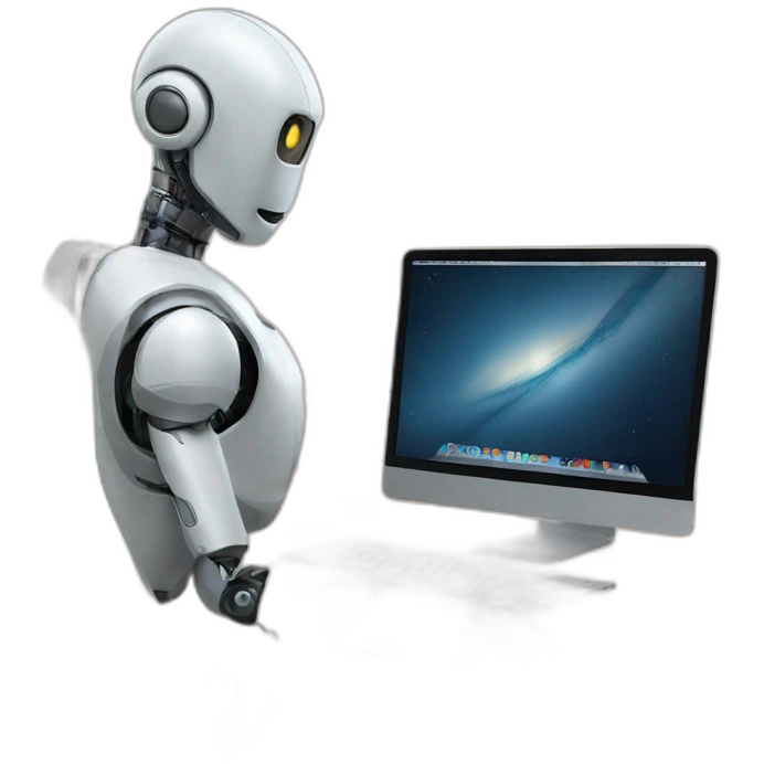 robot behind desk with laptop emoji
