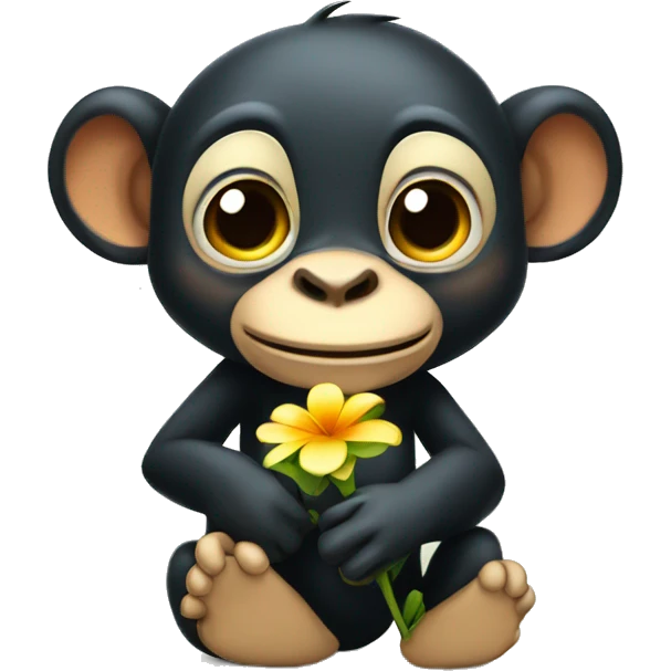 Smiling bonobo holding a flower emoji