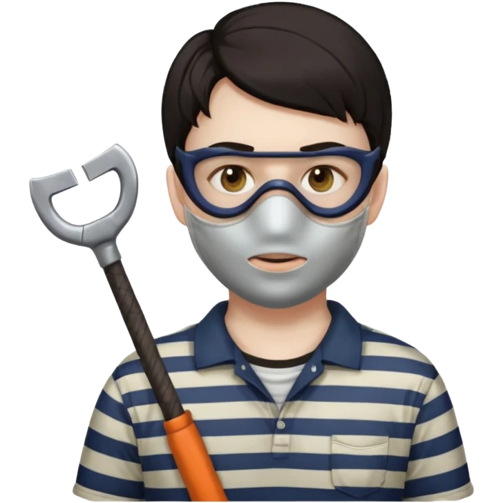 Thief with mask,crowbar and striped shirt emoji
