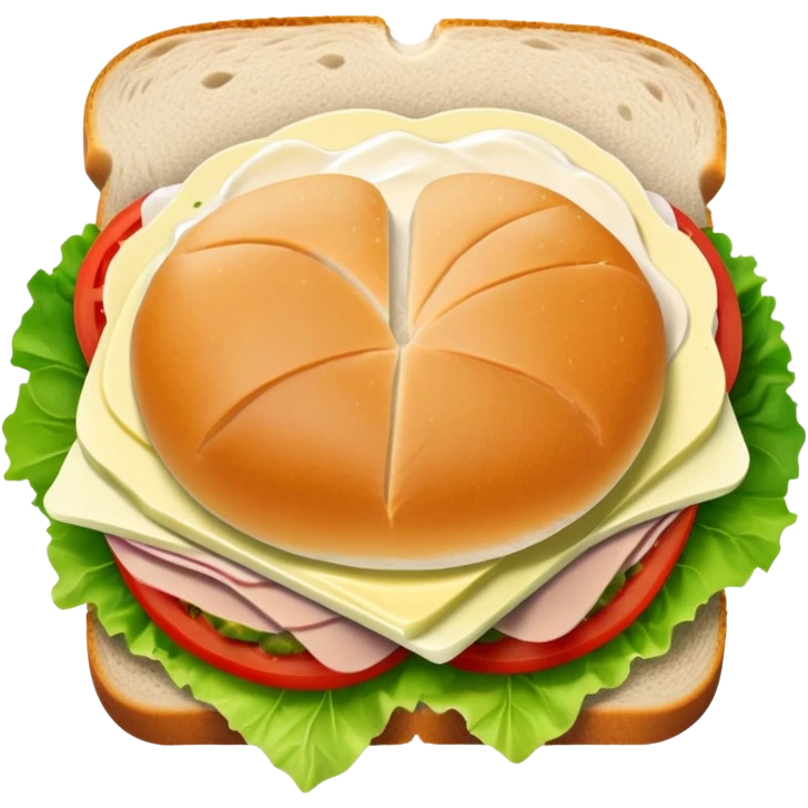 sandwich with turkey, lettuce, pickles, mayonnaise, and tomatoes top-down view emoji
