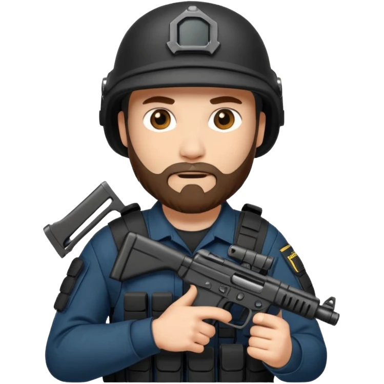 SWAT member with white skin and brown beard and gun emoji
