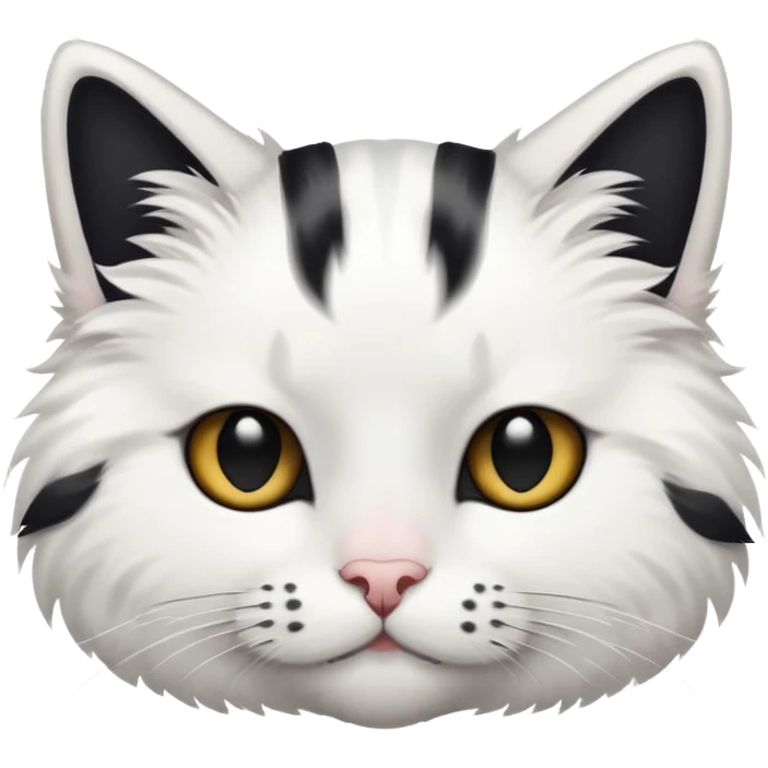 white cat with two black specks on his head under his ears and black striped tail emoji