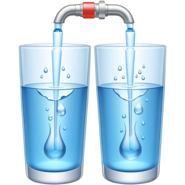 3D illustration of two glasses of water — one cold, one hot, with a thermometer inside each. Particles dissolving faster in hot water, slower in cold. Minimalist, clean, bright, modern 3D icon style. emoji