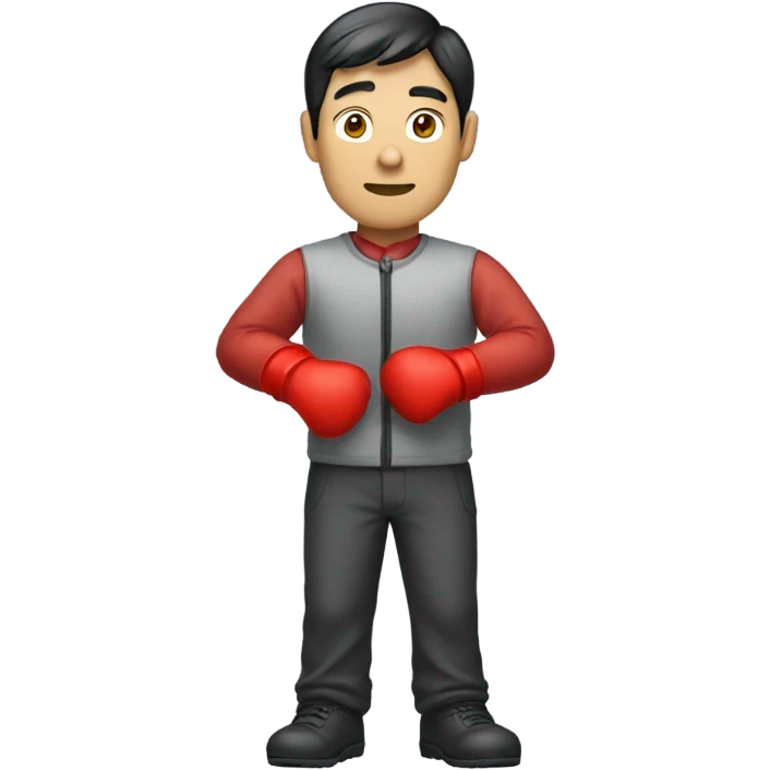 Asian man wearing red gloves on hand emoji