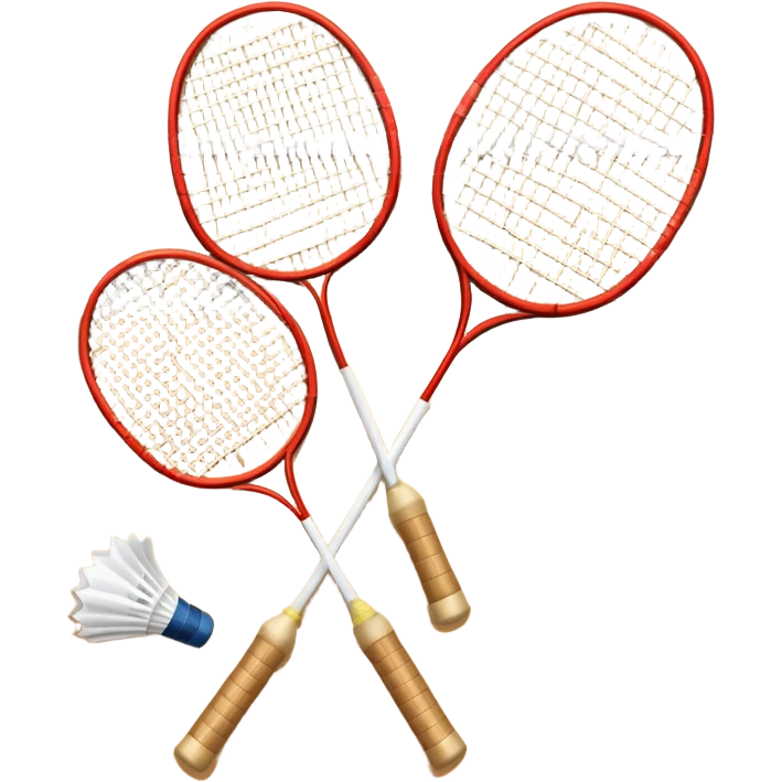 Two crossed badminton rackets with a shuttlecock resting in between, set against the faint outline of a badminton court. The image highlights the tools of the sport, with a subtle emphasis on the court's net and boundaries, symbolizing competition and skill. emoji