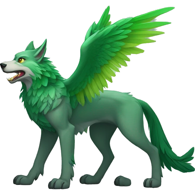 Full-body green gryphon-inspired wolf with a beak for its mouth and wings emoji