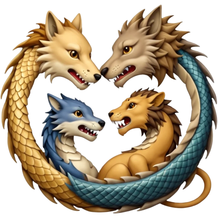 A wolf, a lion, a dragon (all eating each other's tail) ouroboro emoji