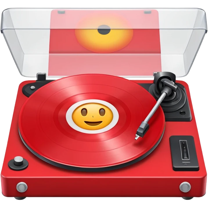 Generate a high-quality 3D cartoon-style emoji of a red LP record placed inside a white LP turntable, realistic shading, smooth gradient colors, rounded and cute appearance, simple white background, high-resolution. emoji