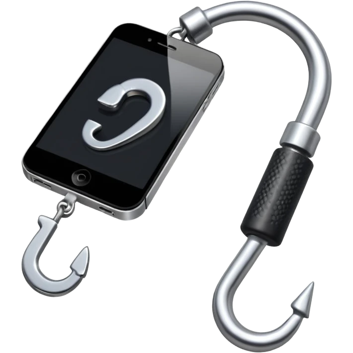 phishing, a new iphone and a hook in front of it emoji