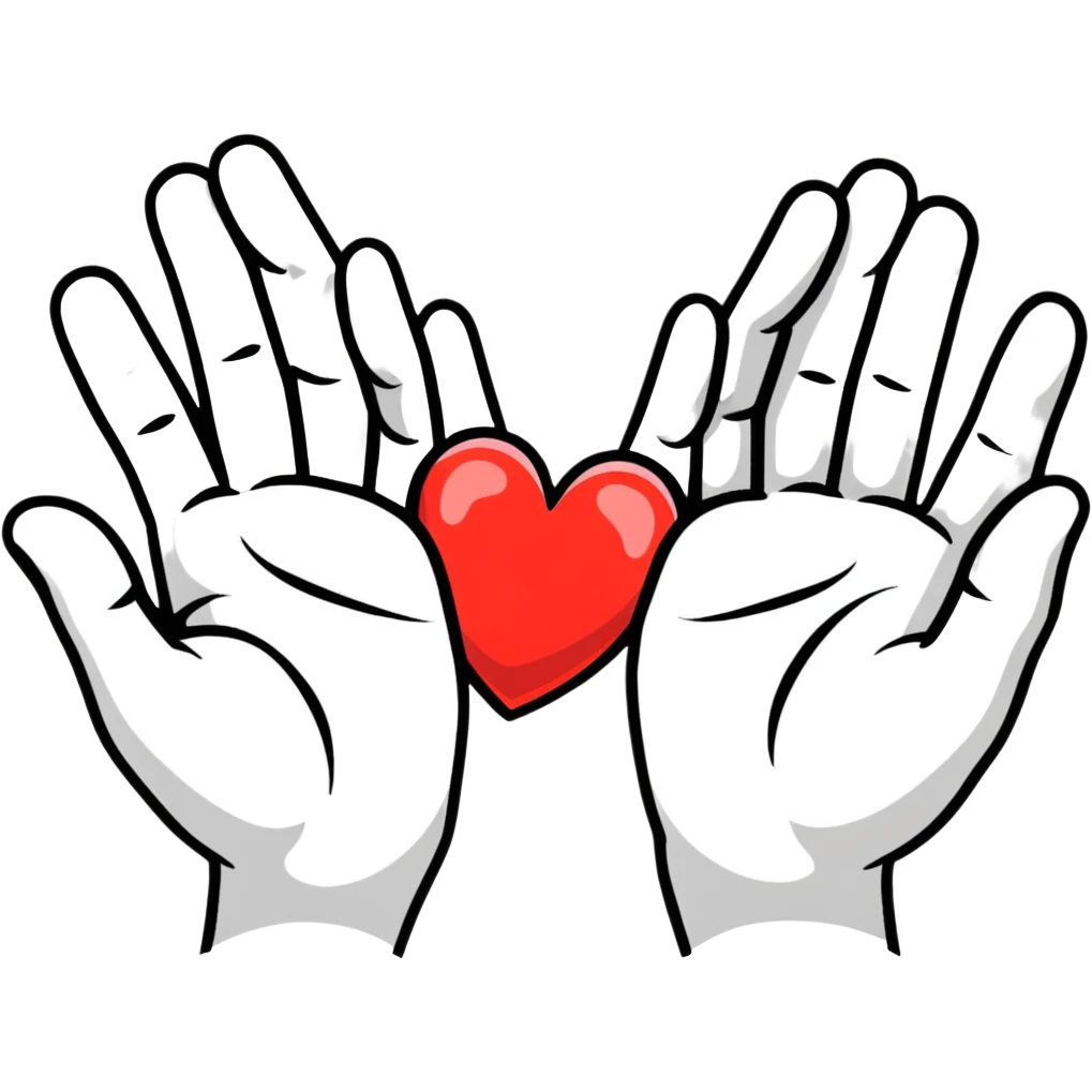 two cartoon hands each with half a heart, forming a complete heart emoji