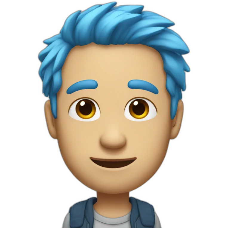 A men with blue hair and mid bear stands and likes emoji