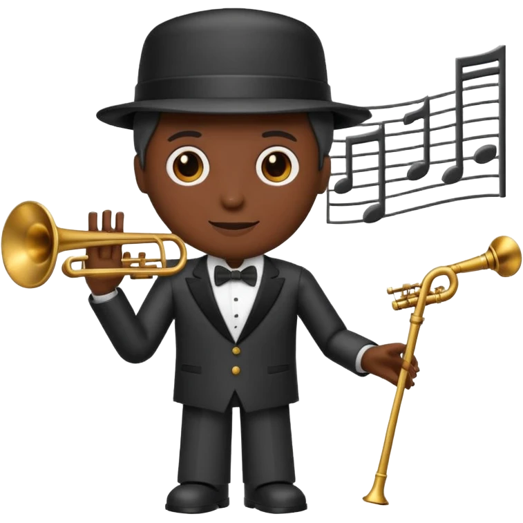 robot a sophisticated and elegant emoji that represents orchestration and arrangement. The design should feature a conductor’s baton, musical notes, and a symphonic score, symbolizing the process of arranging and orchestrating music. Incorporate instruments like a violin, trumpet, emoji