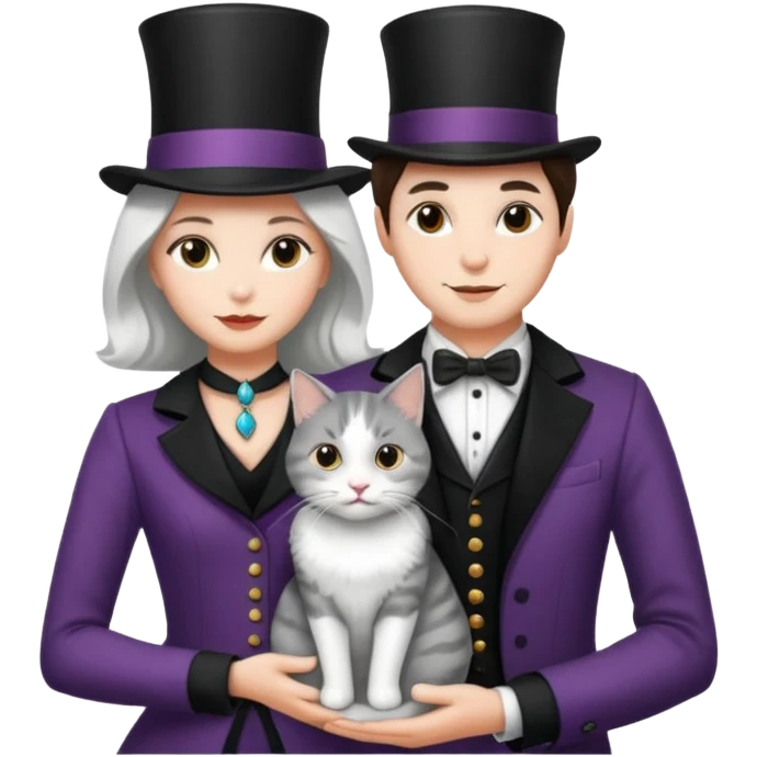 magician couple and their pet cat emoji