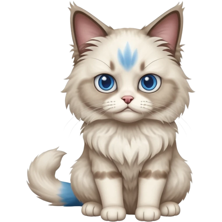 Angry blue eyed Ragdoll cat sitting full body emoji