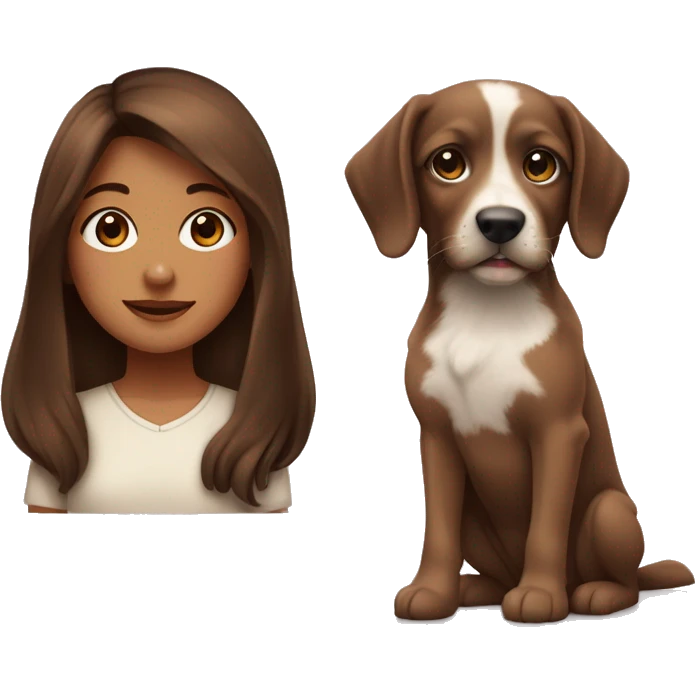menina com olhos castanhos cabelo marrom escuro pele clara e uma cachorra pequenina emoji