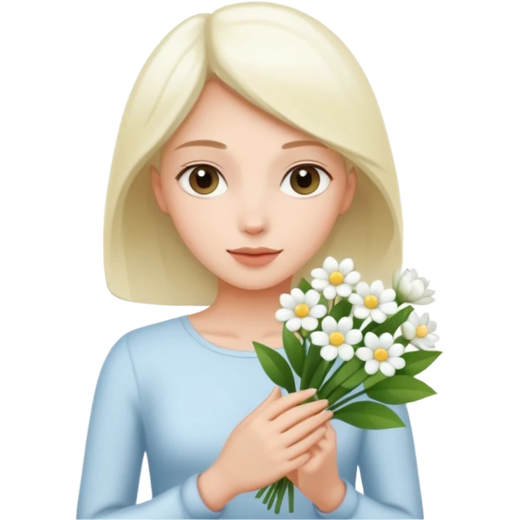 woman holding white flowers in their hands emoji